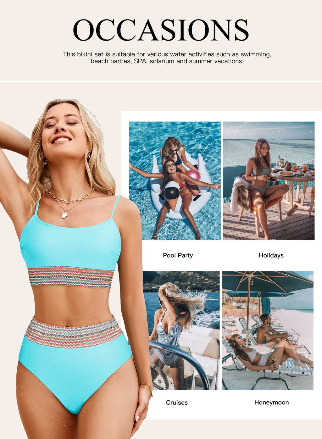 Bikinis for Women High Waisted Bathing Suits for Women Two Piece Tummy Control Swimsuits Adjustable Spaghetti Straps Bikini Swimwear