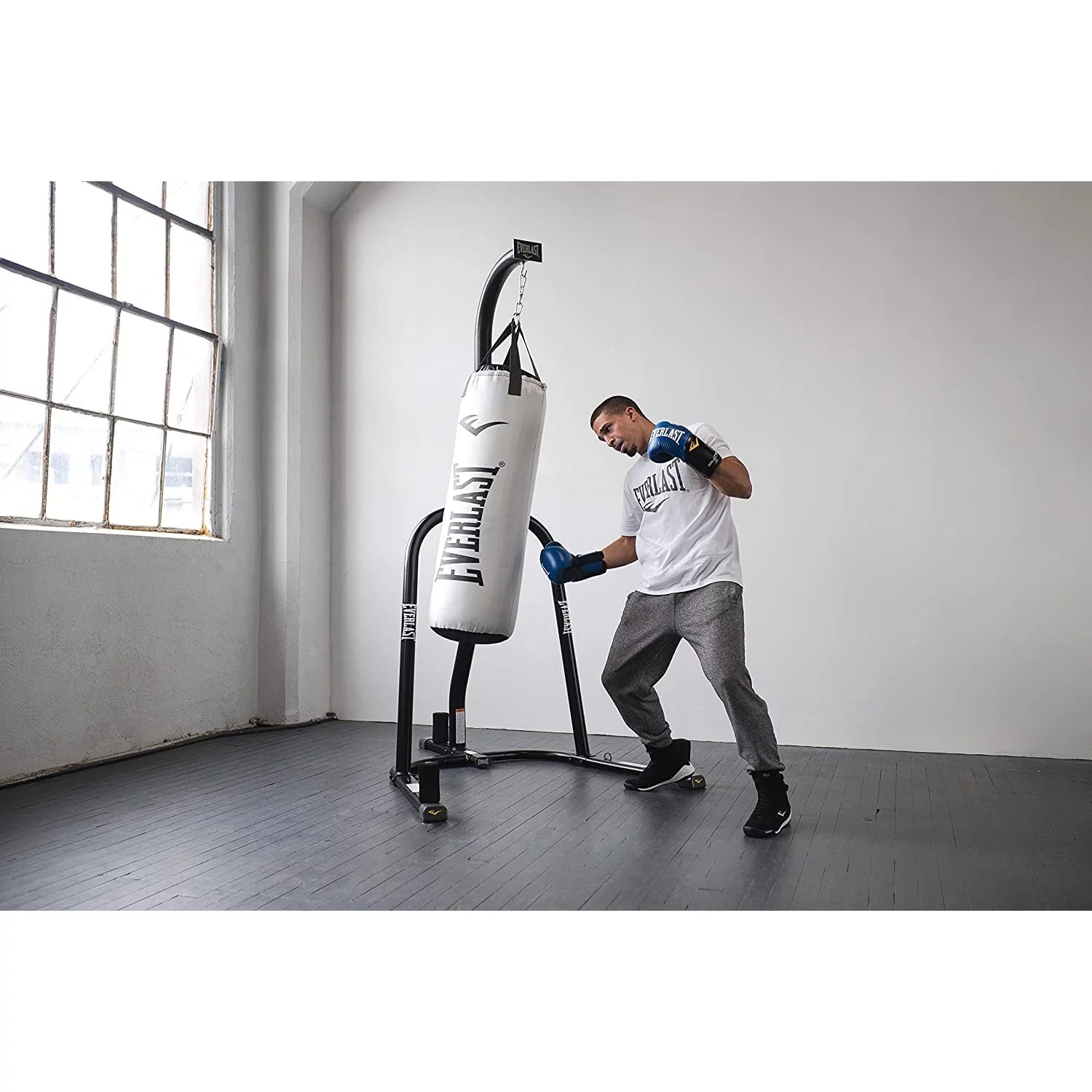 Single Station Heavy-Duty Punching Bag Stand, Powder-Coated Steel, 100 Lb Capacity, Black